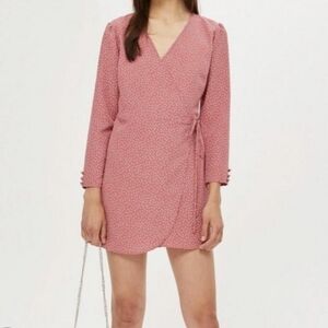 NWT TopShop Pink Polkadot Wrap Dress Size 2